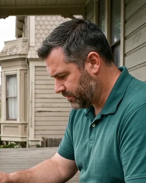 Leo Bandini, owner of Mount Wanda, pinning cylinders on a porch downtown